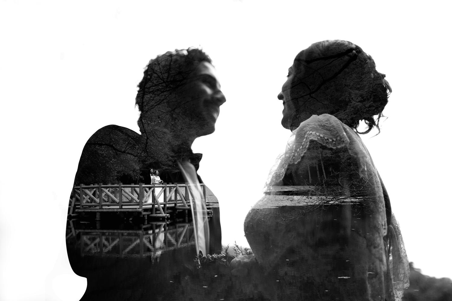 Double exposure wedding portrait