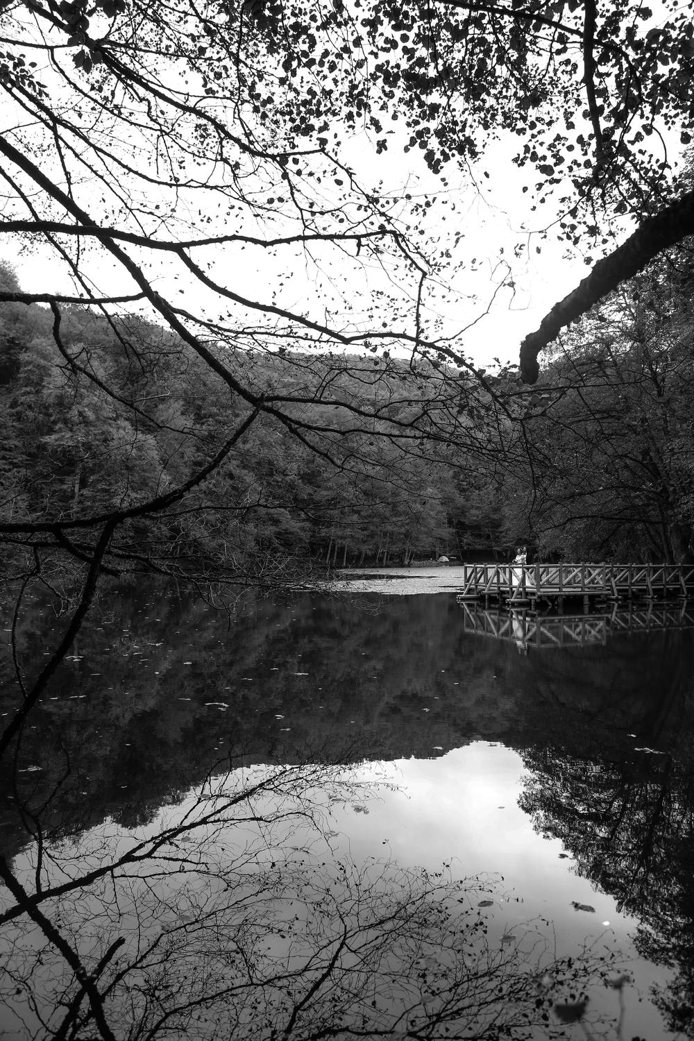 Lake reflection, black and white